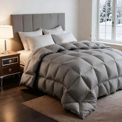 grey feather down comforter queen sizepremium ultra soft breathable comforter high fill power duvet insertall season hotel luxury bedding comforters 8 corner center loopsbaffle box design